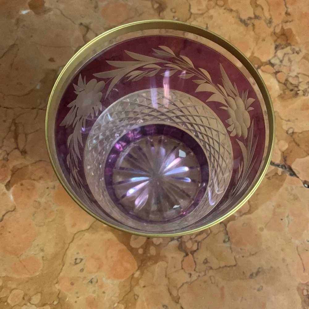 Ebeling & Reuss Amethyst Cut to Clear Crystal Double Old Fashioned Glass